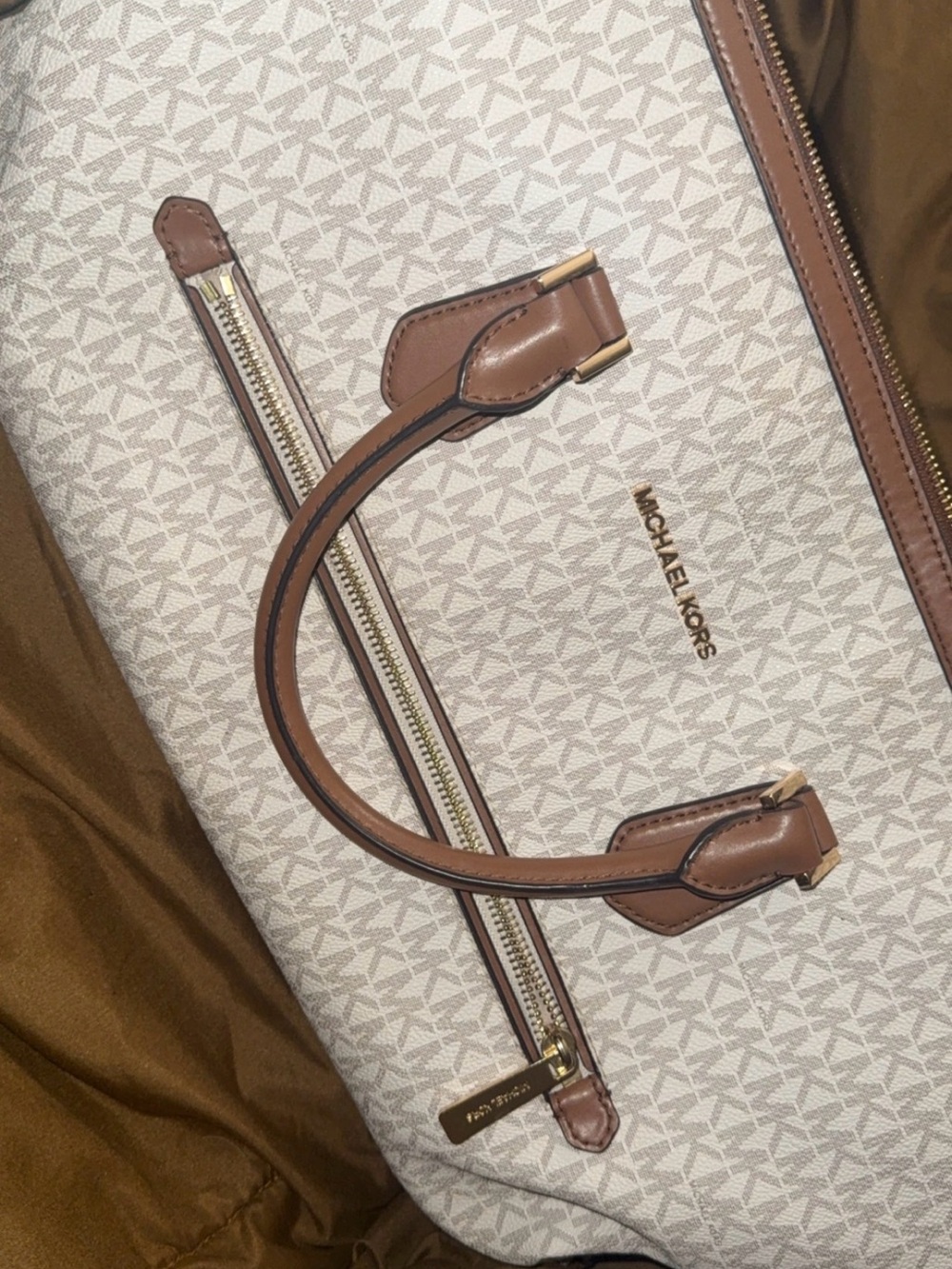 Michael Kors Cream and Brown Logo Laptop Bag